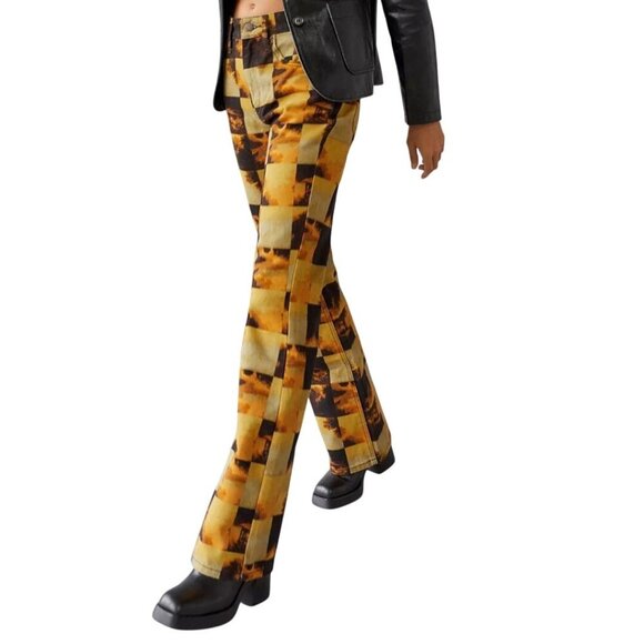 BDG 90s Mid Rise Bootcut Ankle Jeans Brown Mustard Plaid Cut Off Bottom Size 26 - Picture 5 of 15